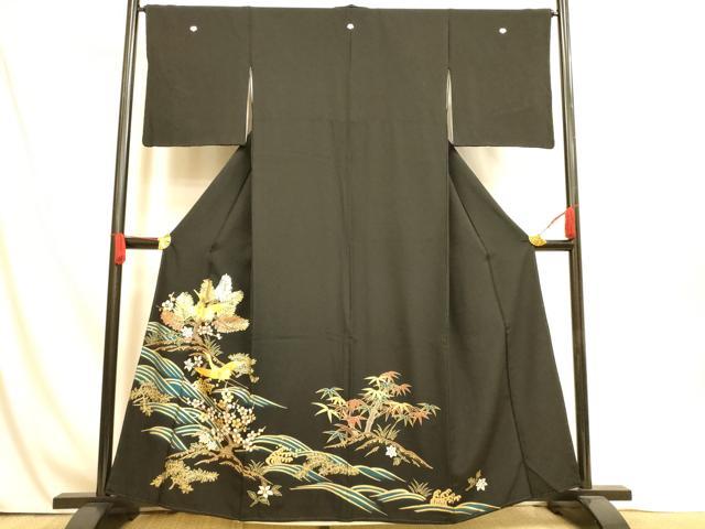 平和屋着物■豪華黒留袖 駒刺繍 松竹梅飛鶴文 金彩 正絹 逸品 AABI5984fw