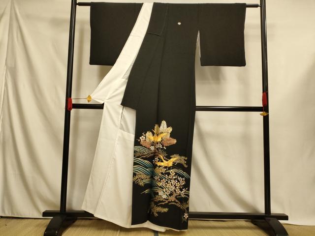 平和屋着物■豪華黒留袖 駒刺繍 松竹梅飛鶴文 金彩 正絹 逸品 AABI5984fw
