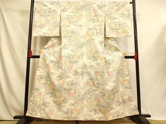 平和屋着物■小千谷紬 雲取風景文 正絹 逸品 AABI5989fw