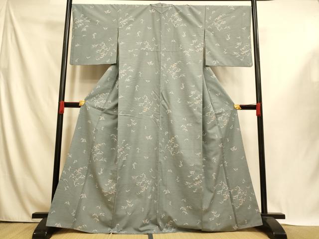 平和屋着物■上質な小紋 紬地 草花文 正絹 逸品 AABI5991fw
