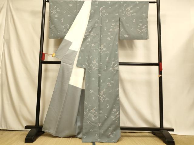 平和屋着物■上質な小紋 紬地 草花文 正絹 逸品 AABI5991fw