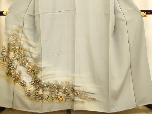 平和屋着物■訪問着 手描き 風景文 暈し染め 金銀彩 正絹 逸品 AABI5992fw
