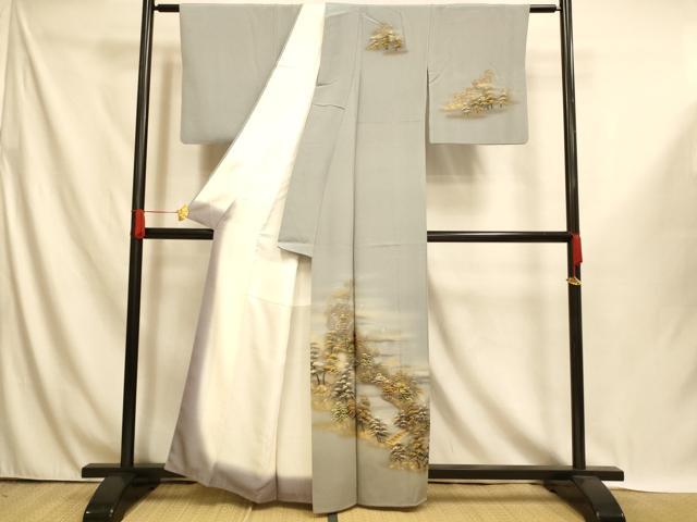 平和屋着物■訪問着 手描き 風景文 暈し染め 金銀彩 正絹 逸品 AABI5992fw