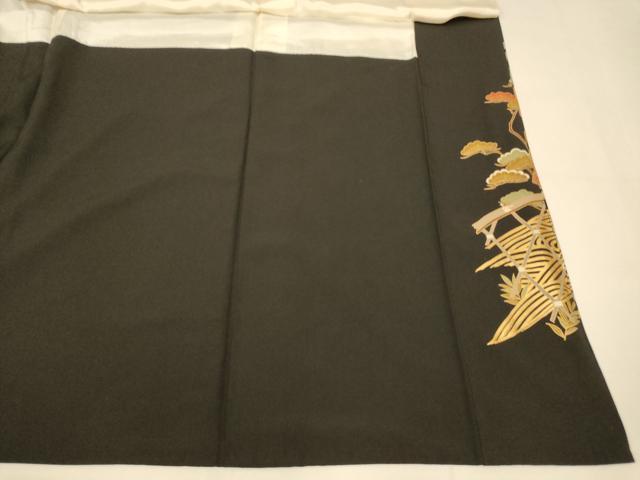 平和屋着物■豪華黒留袖 駒刺繍 御所車吉祥枝花文 金彩 正絹 逸品 AABI5996fw