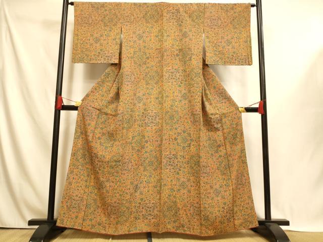 平和屋着物■上質な小紋 更紗花文 正絹 逸品 AABI5998fw