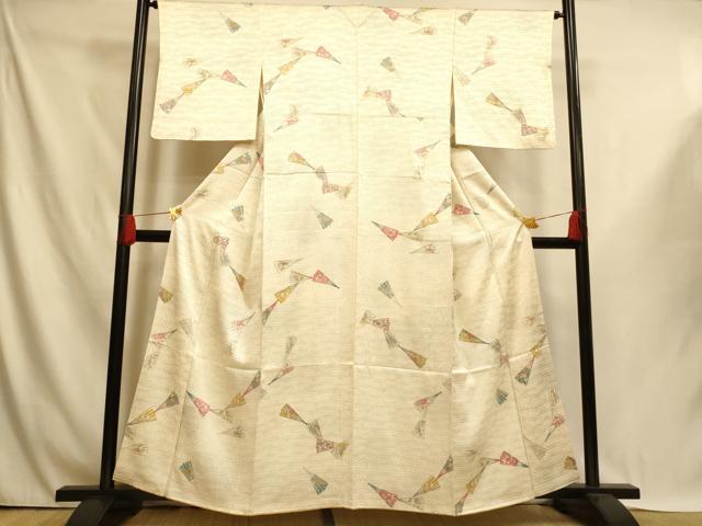 平和屋着物■上質な小紋 手描き 枝花扇子文 正絹 逸品 AABI6000fw