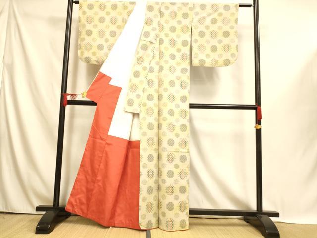 平和屋着物■上質な紬 格子丸文 正絹 逸品 AABI6006fw