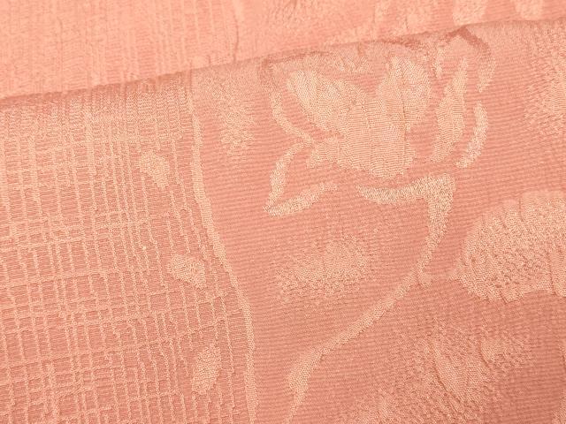 平和屋着物■お召 草花文 薄紅色 正絹 逸品 未使用 AABI6009fw