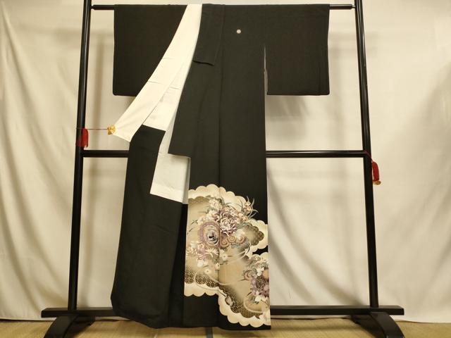 平和屋着物■豪華黒留袖 駒刺繍 花鳥鼓文 金彩 正絹 逸品 AABI6013fw