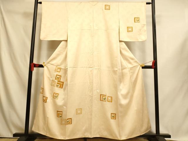 平和屋着物■訪問着 駒刺繍 舞蝶格子文 金彩 正絹 逸品 AABI6014fw