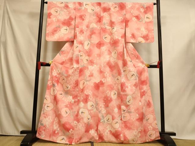平和屋着物■上質な小紋 手描き 霞舞花文 暈し染め 正絹 逸品 AABI6016fw