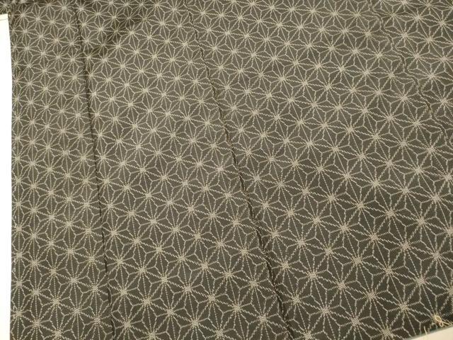 平和屋着物■上質な紬 麻の葉文様 黒地 正絹 逸品 未使用 AABI6017fw