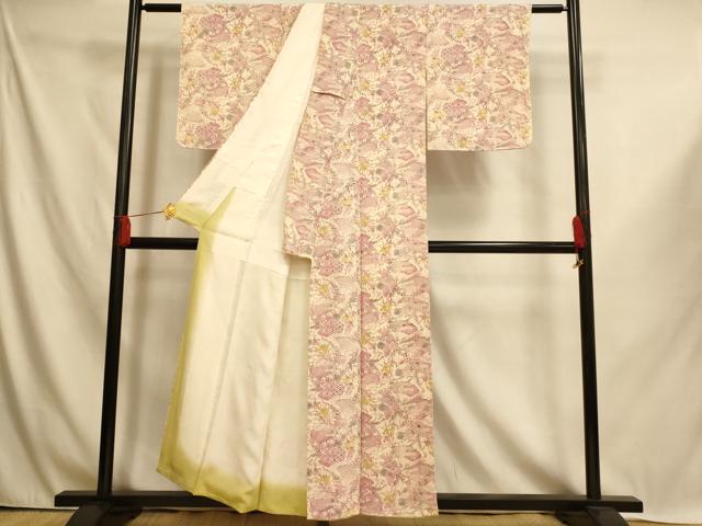 平和屋着物■上質な小紋 型染め 扇子草花文 正絹 逸品 未使用 AABI6019fw