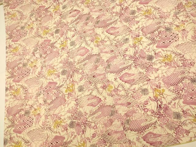 平和屋着物■上質な小紋 型染め 扇子草花文 正絹 逸品 未使用 AABI6019fw