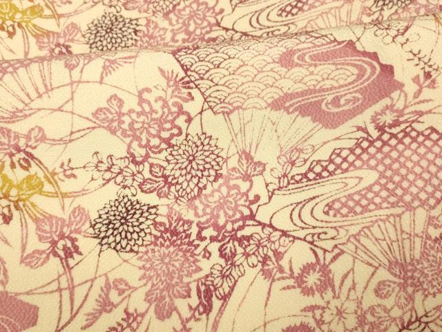 平和屋着物■上質な小紋 型染め 扇子草花文 正絹 逸品 未使用 AABI6019fw