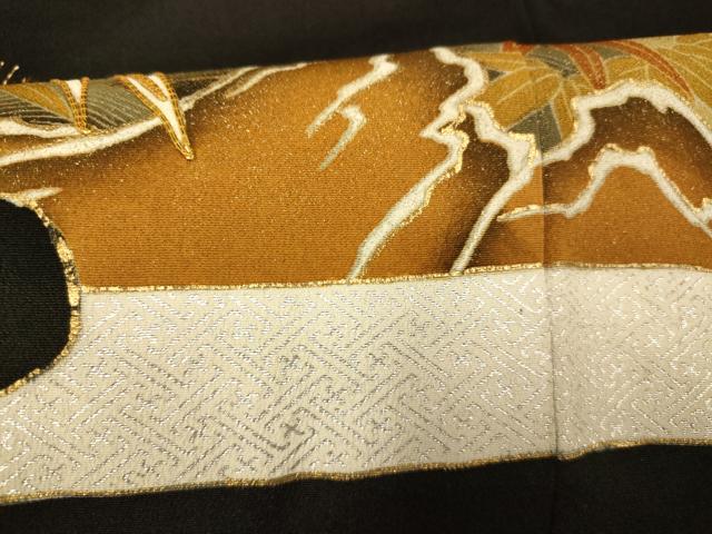 平和屋着物■豪華黒留袖 駒刺繍 鳳凰松文 金銀彩 金糸 正絹 逸品 AABI6023fw