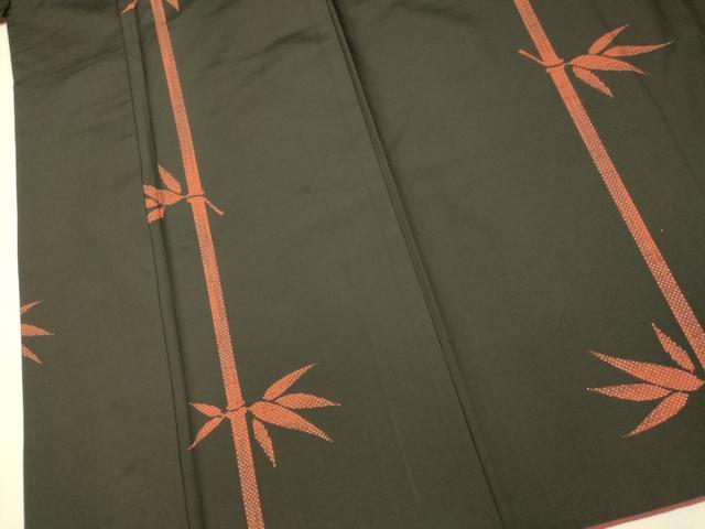 平和屋着物■上質な紬 笹竹文 黒地 胴抜き仕立て 正絹 逸品 AABI6024fw