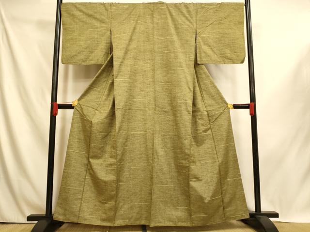平和屋着物■上質な紬 めがね織 横段霞文 胴抜き仕立て 正絹 逸品 AABI6025fw