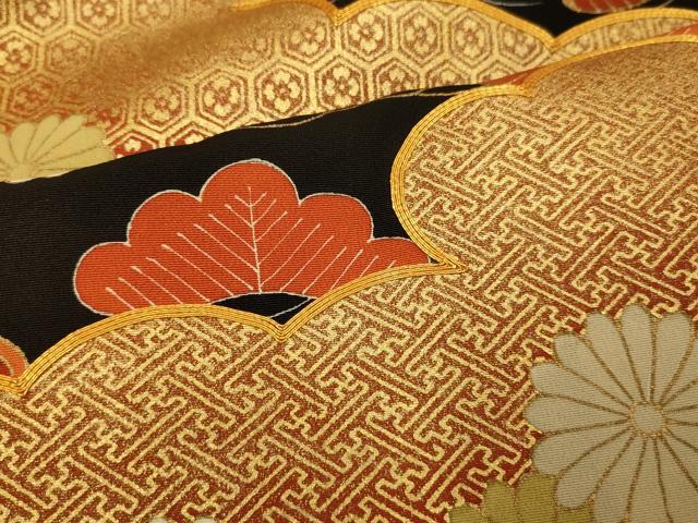 平和屋着物■豪華黒留袖 駒刺繍 雲取り松花文 金彩 正絹 逸品 AABI6031fw