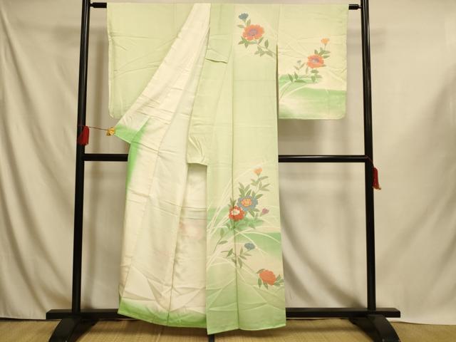 平和屋着物■訪問着 駒刺繍 更紗花流水文 暈し染め 金彩 正絹 逸品 AABI6035fw
