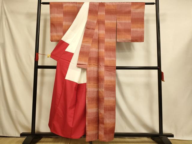 平和屋着物■上質な紬 霞格子 暈し染め 正絹 逸品 AABI6043fw