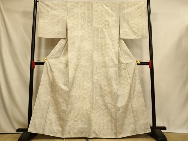 平和屋着物■上質な紬 エ霞麻の葉文 正絹 逸品 AABI6044fw