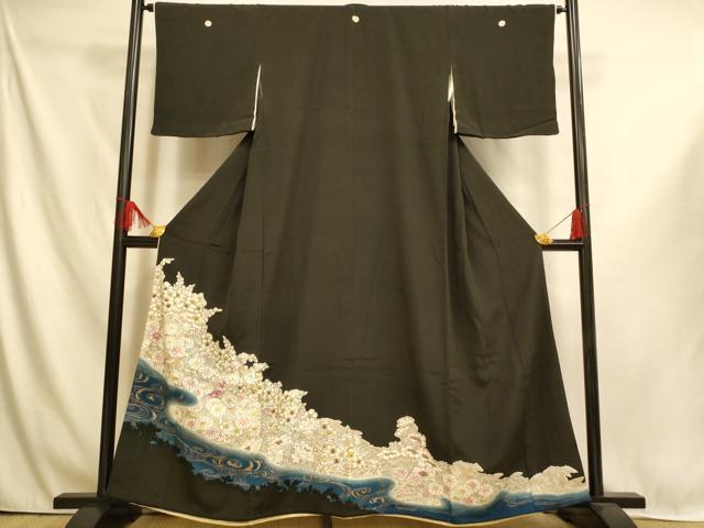 平和屋着物■豪華黒留袖 草花流水文 梅 暈し染め 金彩 正絹 逸品 AABI6055fw