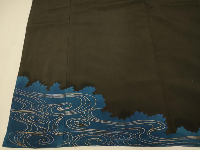 平和屋着物■豪華黒留袖 草花流水文 梅 暈し染め 金彩 正絹 逸品 AABI6055fw
