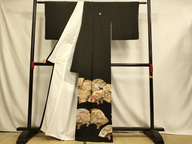 平和屋着物■豪華黒留袖 扇子枝花文 松 金彩 正絹 逸品 AABI6056fw