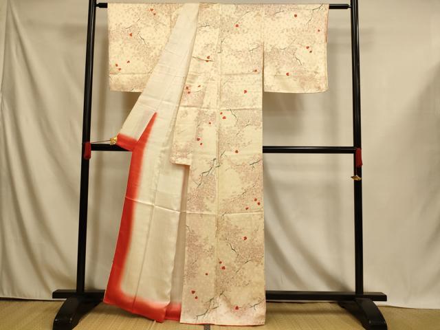 平和屋着物■上質な小紋 手描き 絞り 枝梅文 正絹 逸品 AABI6076fw