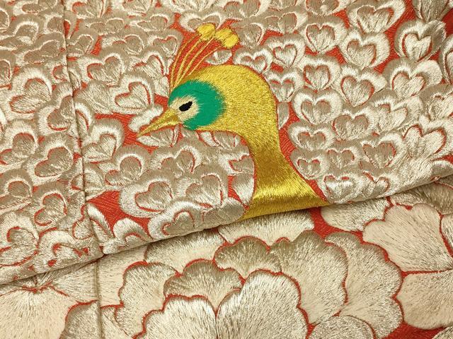 平和屋本店●色打掛 和装 婚礼 結婚式 花嫁 神社挙式 総刺繍 孔雀片輪車文 金銀糸 金通し地 正絹 逸品 AABI6080fw