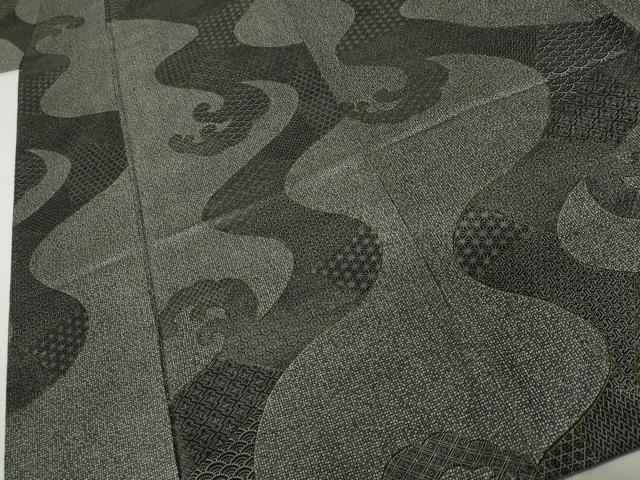 平和屋着物●江戸小紋 立波吉祥文 黒地 正絹 逸品 AABI6084cs