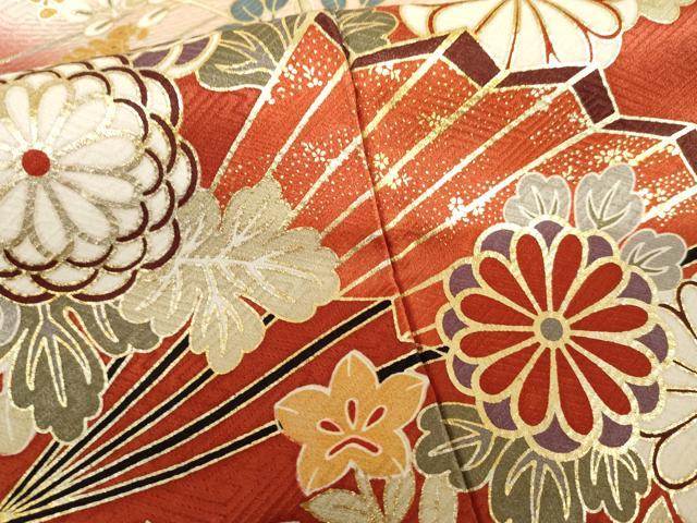 平和屋着物●豪華振袖 扇面枝花文 暈し染め 金銀彩 ロング丈 正絹 逸品 AABI6089cs