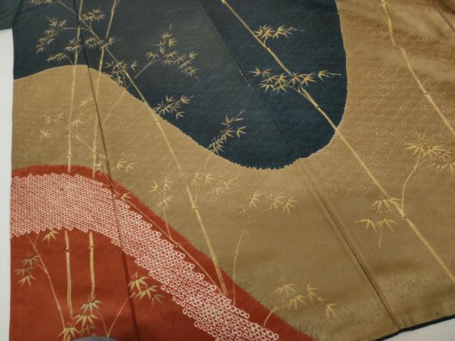 平和屋着物●訪問着 手描き 絞り 笹竹文 金彩 正絹 逸品 AABI6091cs