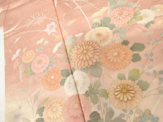 平和屋着物●訪問着 駒刺繍 花蝶文 暈し染め 金彩 正絹 逸品 AABI6092cs