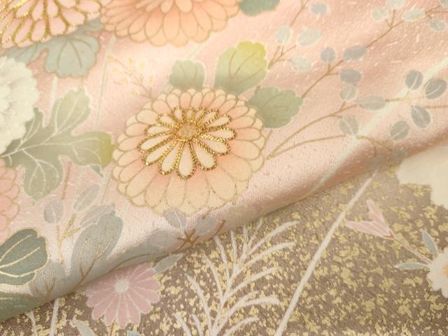 平和屋着物●訪問着 駒刺繍 花蝶文 暈し染め 金彩 正絹 逸品 AABI6092cs