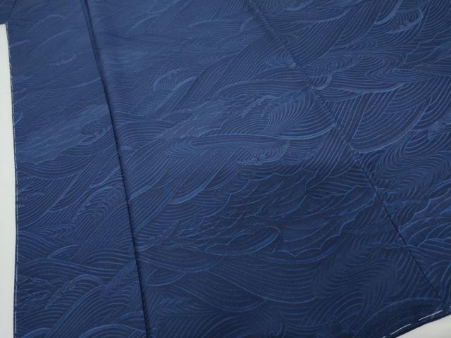 平和屋着物●上質な色無地 本藍 立波文 濃藍色 正絹 逸品 未使用 AABI6093cs