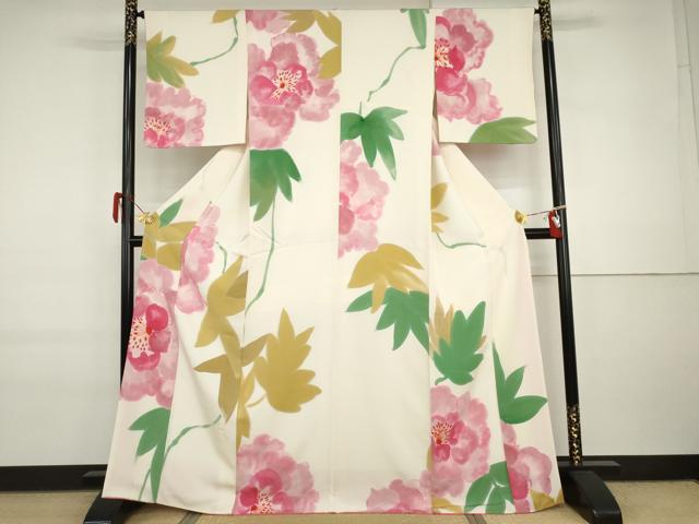 平和屋着物●上質な小紋 手描き 草花文 正絹 逸品 AABI6099cs