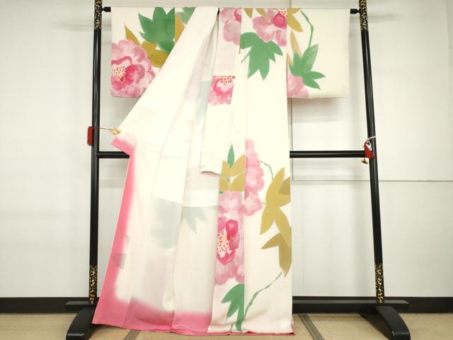 平和屋着物●上質な小紋 手描き 草花文 正絹 逸品 AABI6099cs