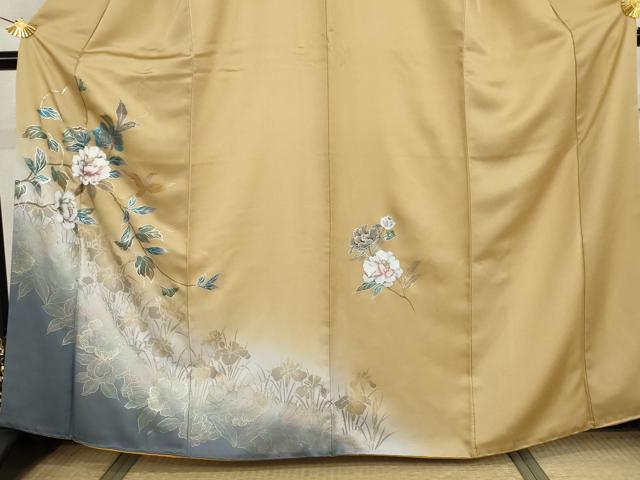 平和屋着物●訪問着 手描き 花蝶文 暈し染め 金銀彩 正絹 逸品 AABI6101cs