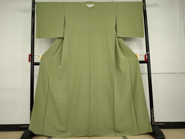 平和屋着物●上質な色無地 青丹色 正絹 逸品 AABI6105cs