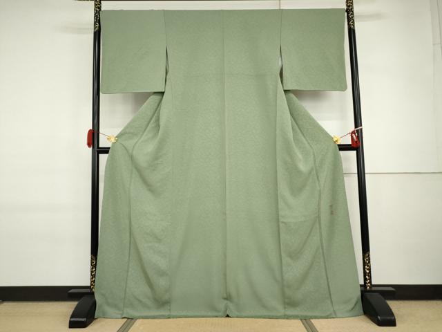 平和屋着物●上質な色無地 作家物 徳祐 菊地紋 山葵色 正絹 逸品 AABI6108cs