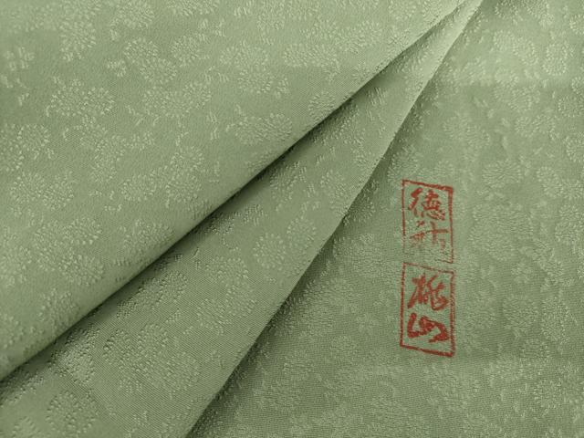 平和屋着物●上質な色無地 作家物 徳祐 菊地紋 山葵色 正絹 逸品 AABI6108cs