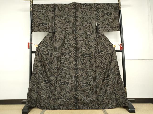 平和屋着物●本場大島紬 一元7マルキ 草花文 正絹 逸品 AABI6109cs