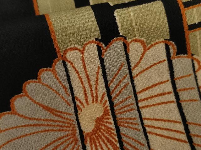 平和屋着物●アンティーク 大正ロマン 小紋 舞花竹文 黒地 正絹 逸品 AABI6110cs