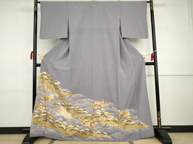 平和屋着物●豪華色留袖 駒刺繍 立波梅松文 金彩 正絹 逸品 AABI6112cs