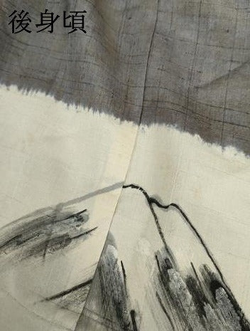 平和屋着物●男性 長襦袢 袷 紬地 手描き 富士山 正絹 逸品 AABI6113cs