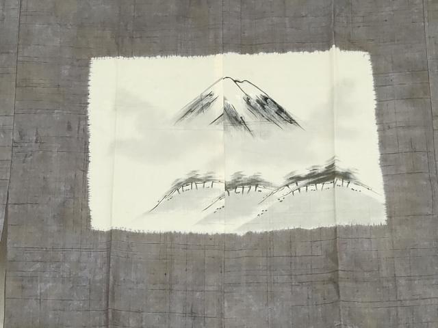 平和屋着物●男性 長襦袢 袷 紬地 手描き 富士山 正絹 逸品 AABI6113cs