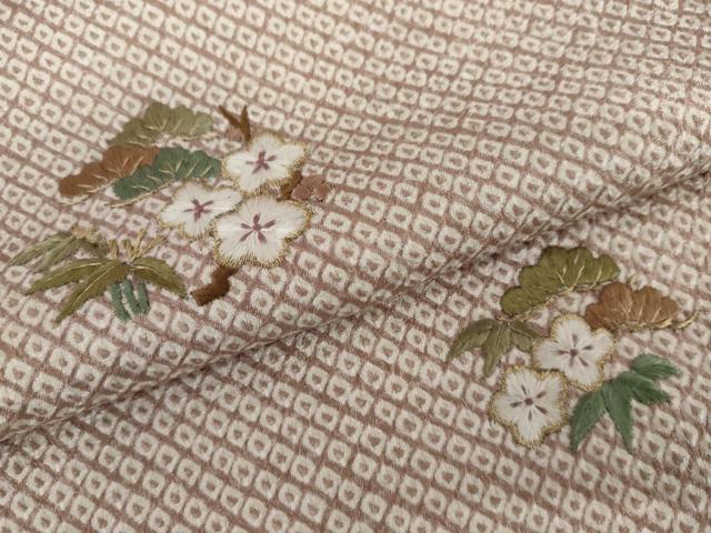平和屋着物●訪問着 総絞り 刺繍 松竹梅丸文 金糸 正絹 逸品 AABI6114cs
