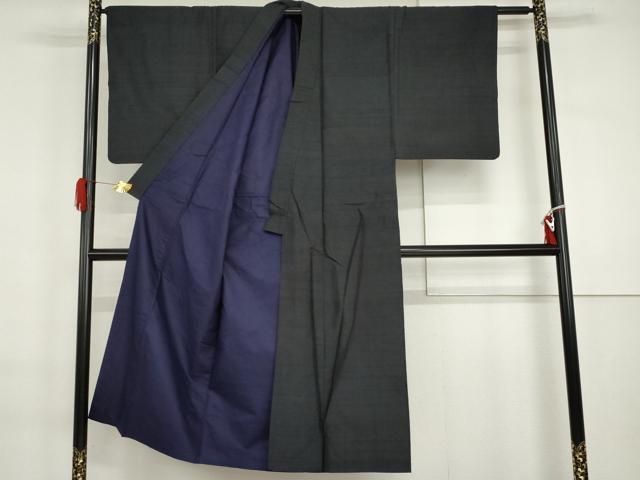 平和屋着物●男性 黒紋付 紬地 正絹 逸品 AABI6118cs